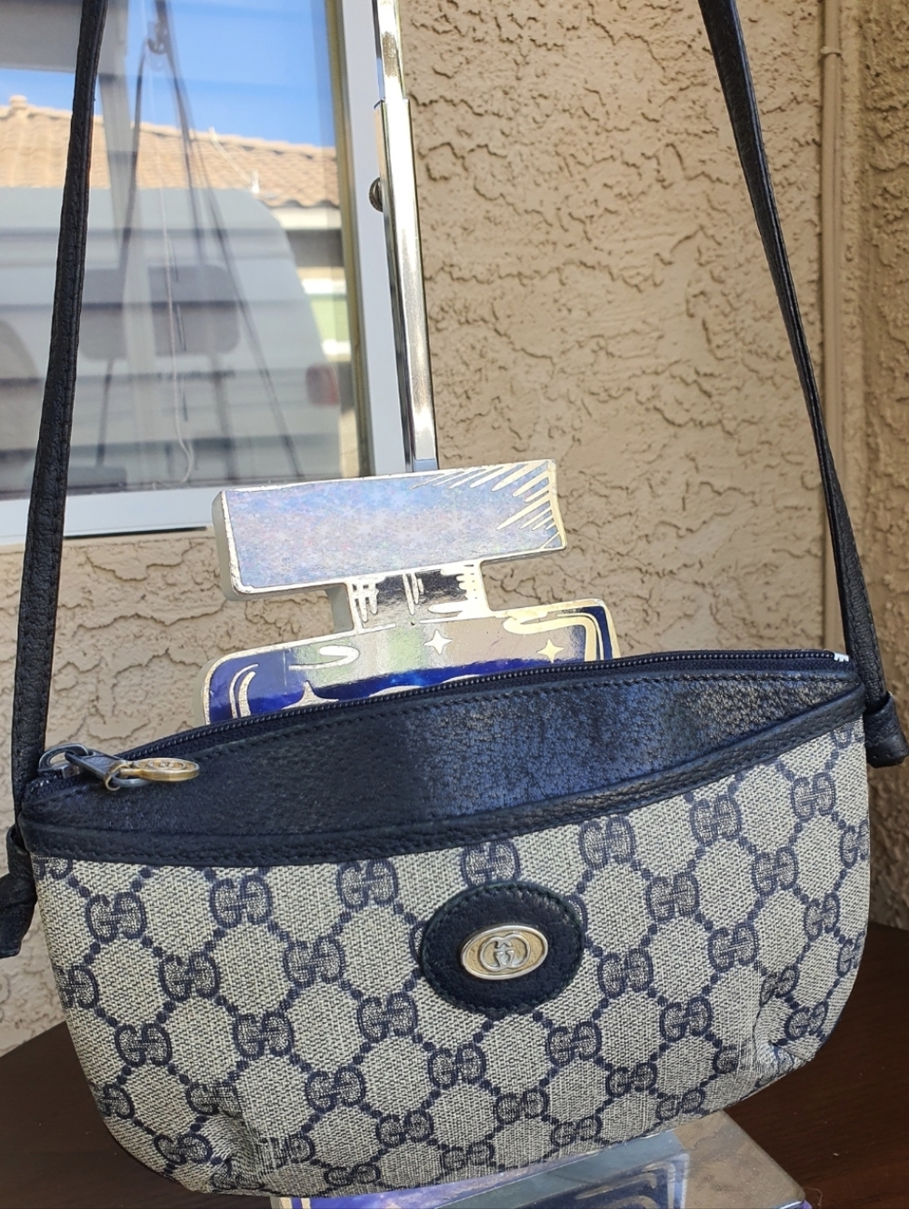 Gucci GG Supreme Monogram Coated Canvas Leather Blue Navy Shoulder/Crossbody Bag - Picture 12 of 15